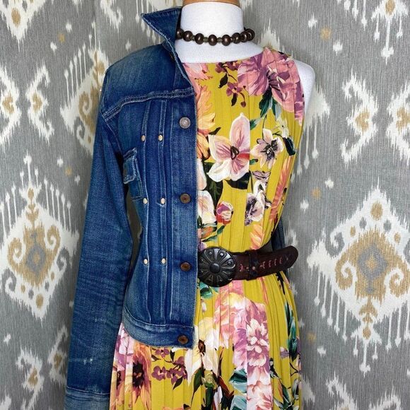 COOLPLES Pleated Yellow Floral Multi Maxi Dress - Picture 1 of 16